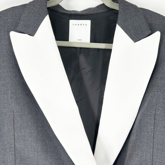 NWOT Sandro Contrasting Lapel Wool Blend Blazer Jacket - Picture 4 of 10
